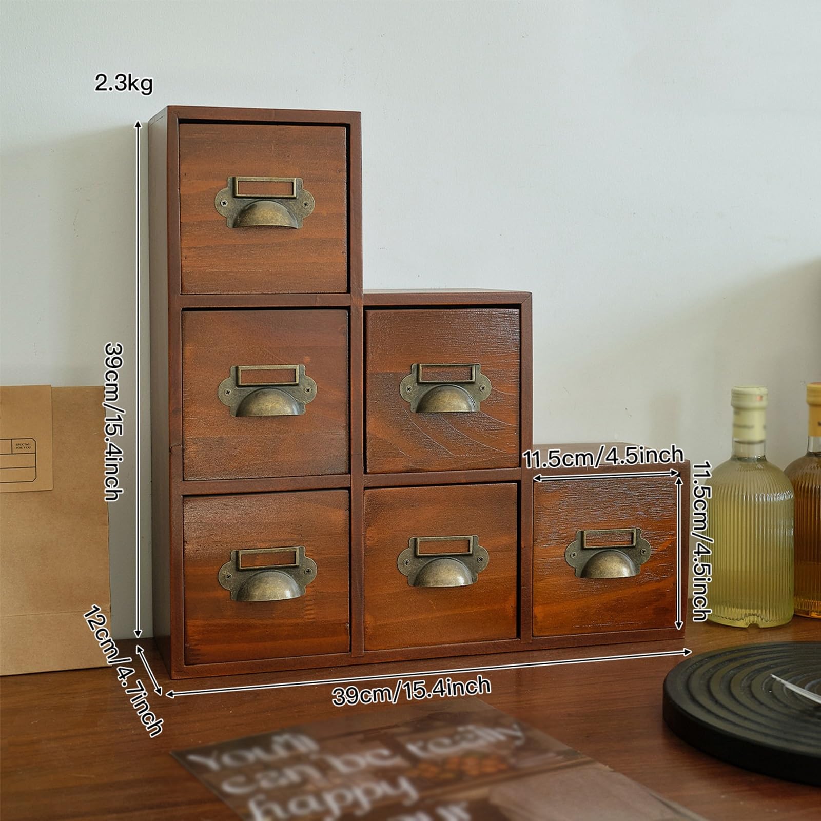 Gabinete De Almacenamiento De Madera, Organizador De Sobremesa Con Asas De Metal, Diseño Escalonado, Boticario Y Tarjetero Para Té, Manualidades, Cosméticos