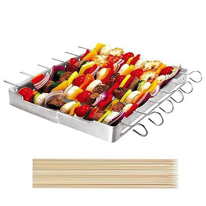 Unicook Heavy Duty Stainless Steel Shish Kabob Set,6-Piece Skewer and Grill Rack Set