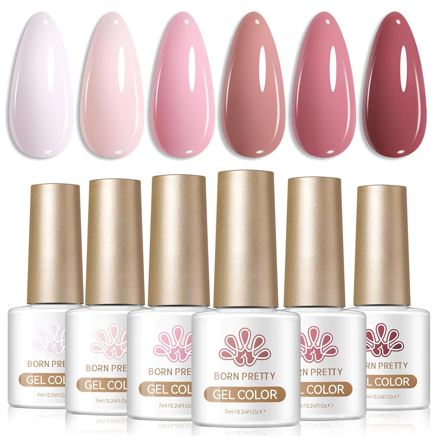 Born Pretty Nude Pink Gel Nail Polish Set 6 Colors Skin Tone Pastel Nude Solft Light Pink Rose Red Netural Gel Polish Soak off U v Gel Polish Kit for Salon Manicure and Nail Art DIY at Home