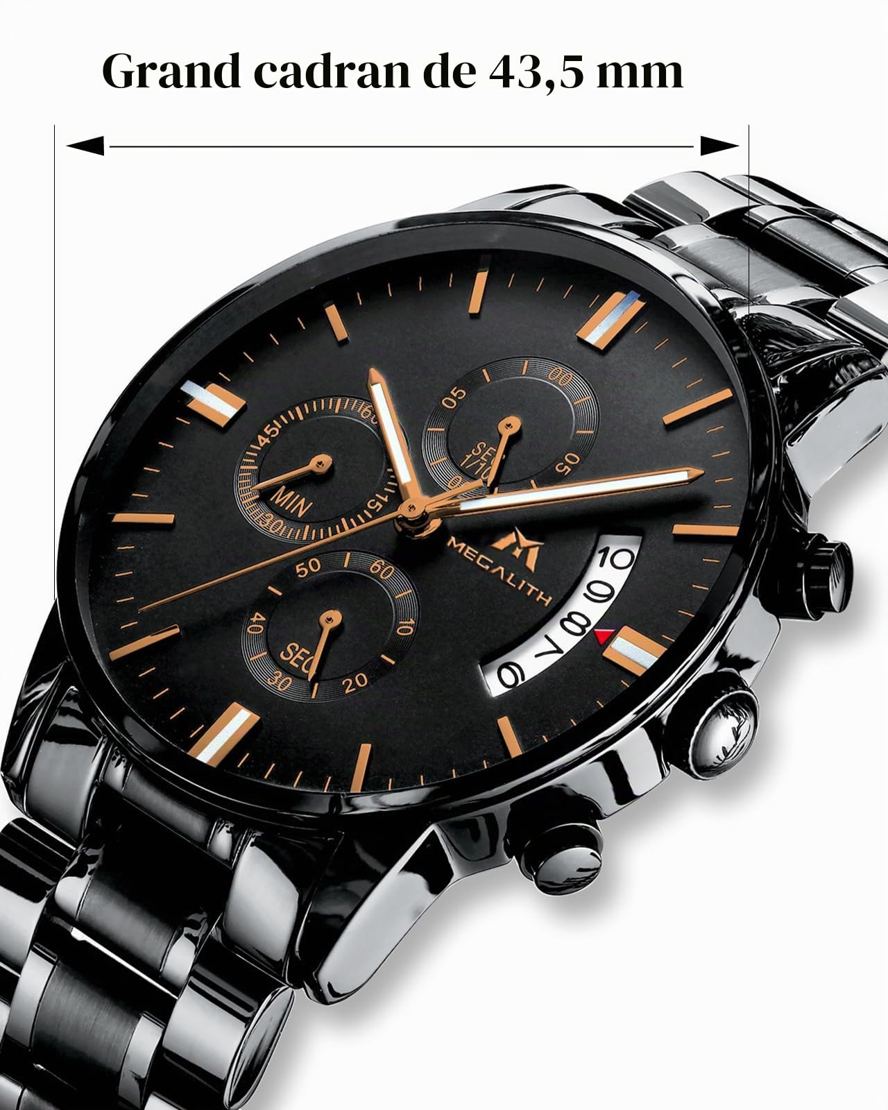 MEGALITH Chronographe Montre Homme Analogique: Montre Bracelet Acier Etanche avec Date Lumineuses - Cadeaux pour Hommes Travail Vêtements Décontractés du Quotidien