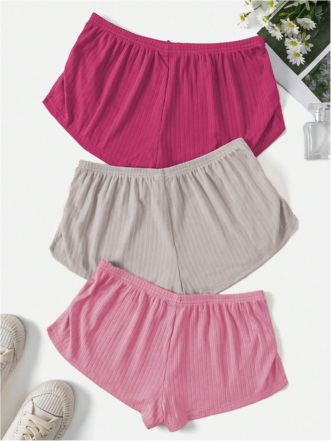 GORGLITTER Women's 3 Piece Sleep Pajama Shorts Micro Mini Low Waist Side Slit Cute Comfy Sleeping Pj Shorts - Image 2