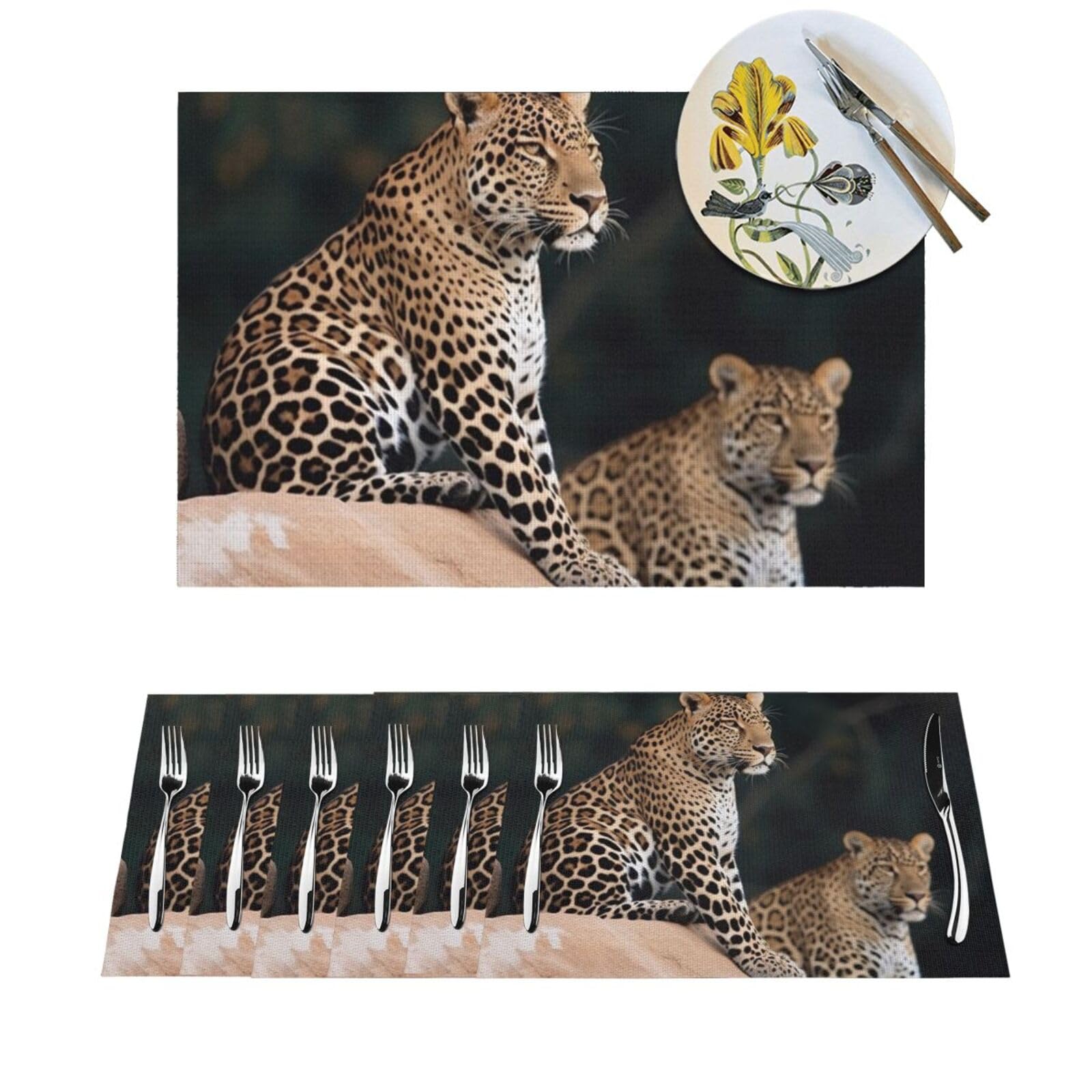 Sets de table antidérapants et thermorésistants motif léopard