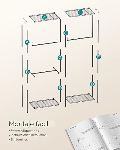 Miniatura 8 de SONGMICS Perchero de ropa, armario independiente para armario, percheros de metal para ropa, perchero resistente con estantes de alambre ajustables,