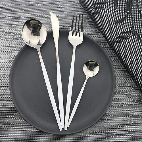 Miniatura 4 de JASHII Juego de cubiertos de acero inoxidable, 8 piezas de cubiertos 18/10, incluyendo tenedor, cucharas, cuchillo, vajilla de servicio para 2