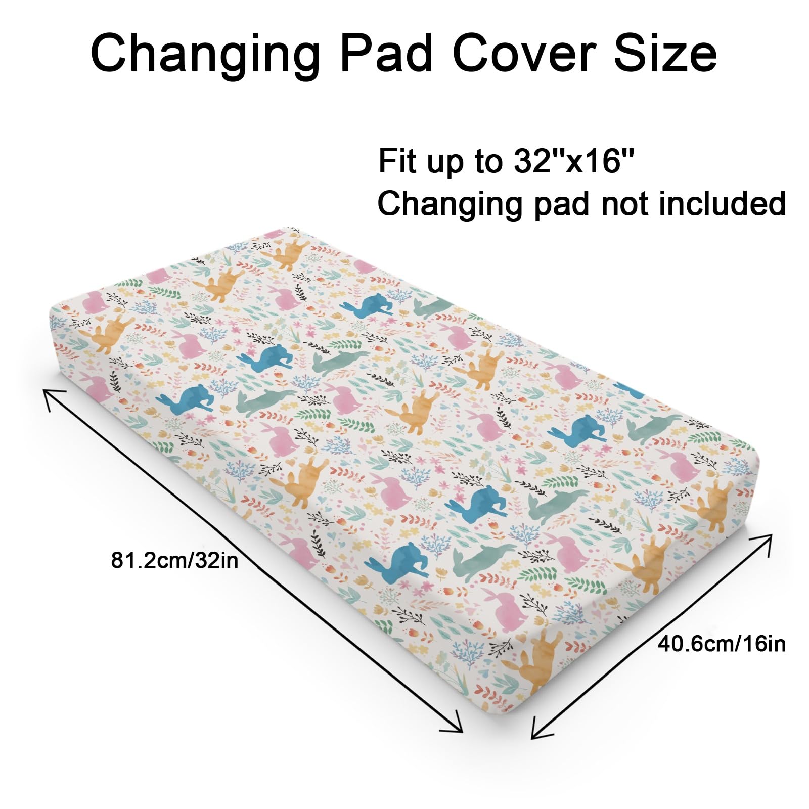Spring Bunnies Floral Baby Changing Pad Covers for Boy Girl 32''x16'' Colorful Rabbits Flowers Leaves Fitted Diaper Changing Table Sheets Easter Bunny Soft Breathable Nursery Baby Changing Table Mats