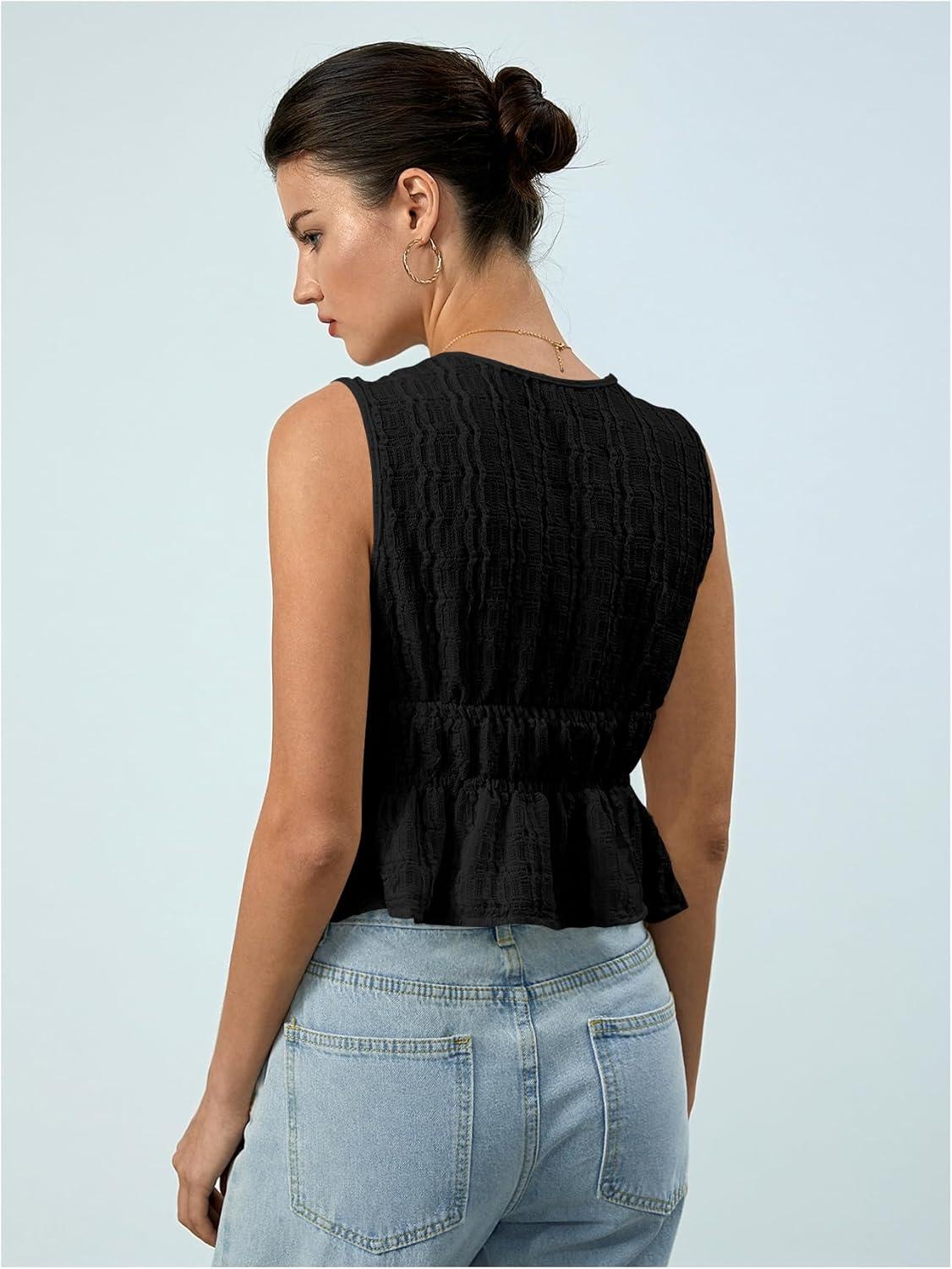 MakeMeChic Women's Tie Front Tank Top Sleeveless Ruffle Hem Crop Going Out Tops - Image 3