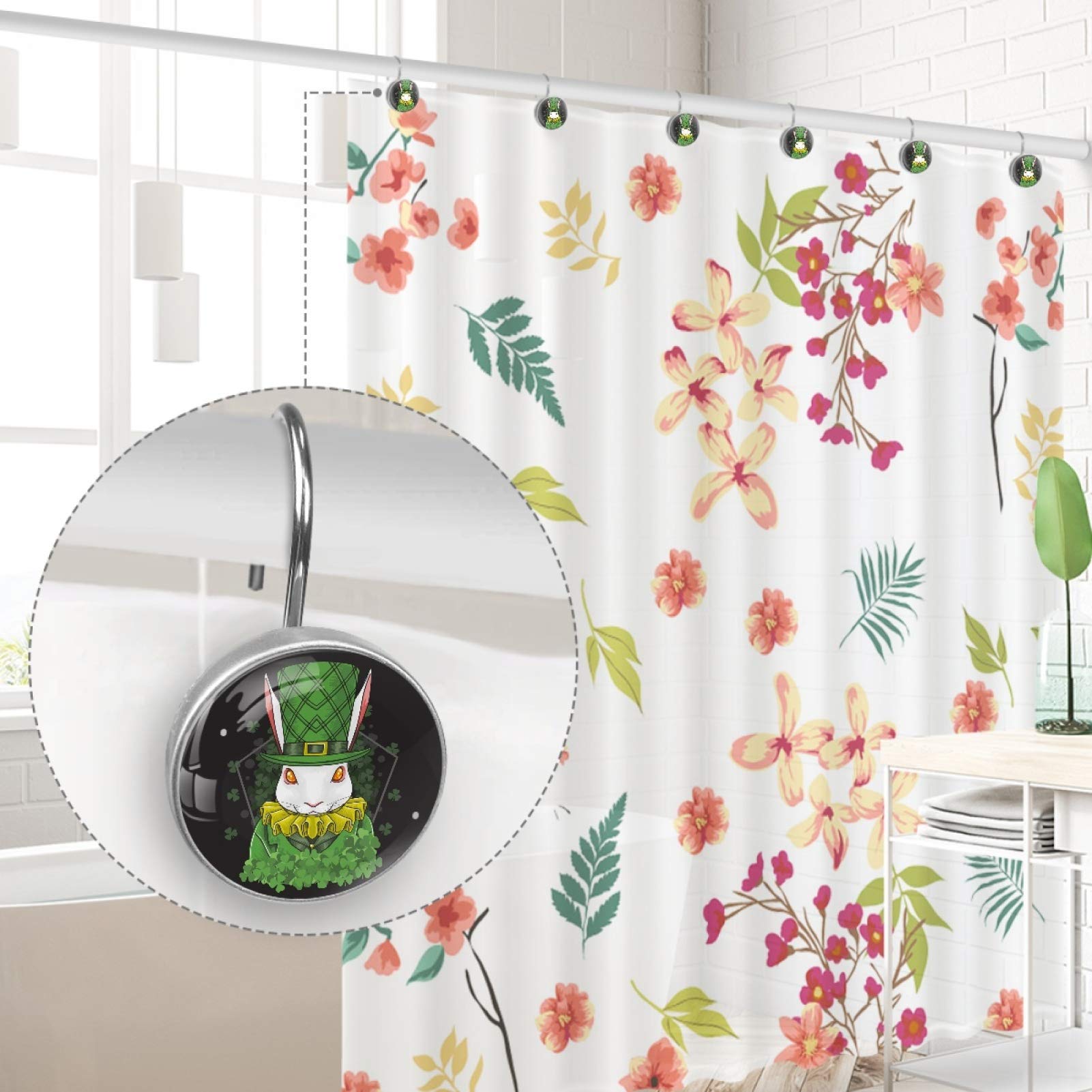 Lot de 12 anneaux de suspension ronds en acier inoxydable pour rideau de douche avec inscription « Happy St Patrick »
