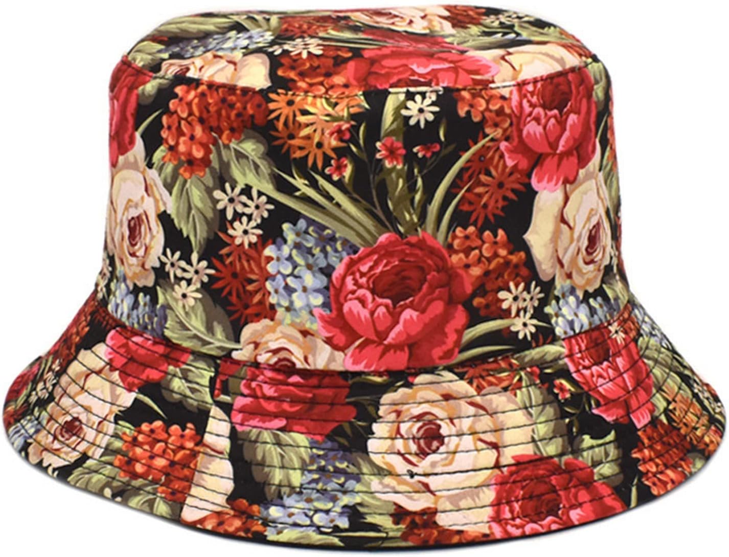 XIAOFEI Women Summer Fashion Beach Print Adjustable Washable Cotton Bucket Hat Sun Hat Outdoors Fish Hat Unisex Bucket Hat Reversible Fisherman (Red, One Size)