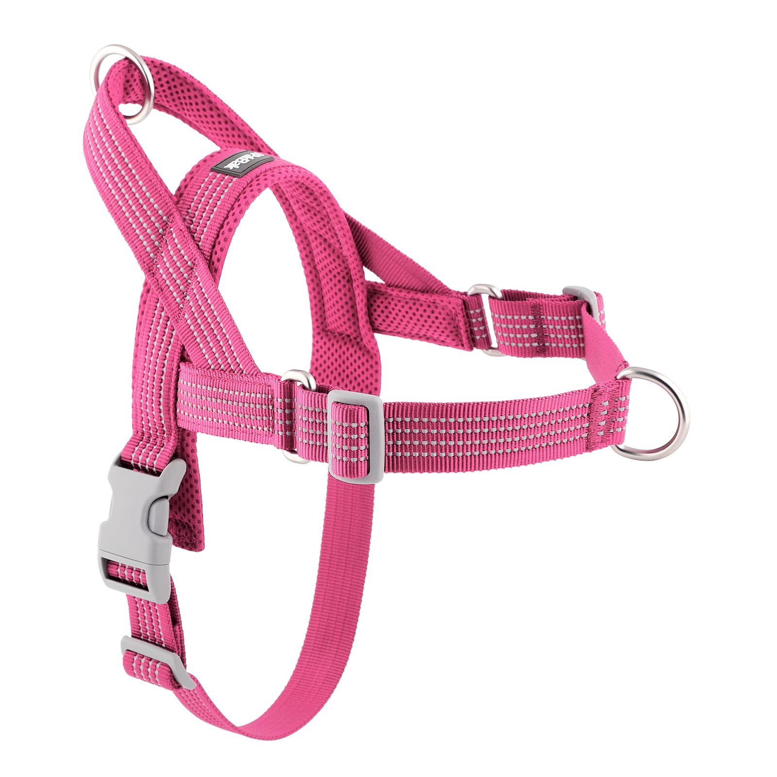 No Pull Dog Harness with Handle, Adjustable Soft Mesh Padded Reflective Walking Harness with Front Clip for Small Medium Large Dogs – Quick Fit No Escape for Training and Hiking (Pink, M)