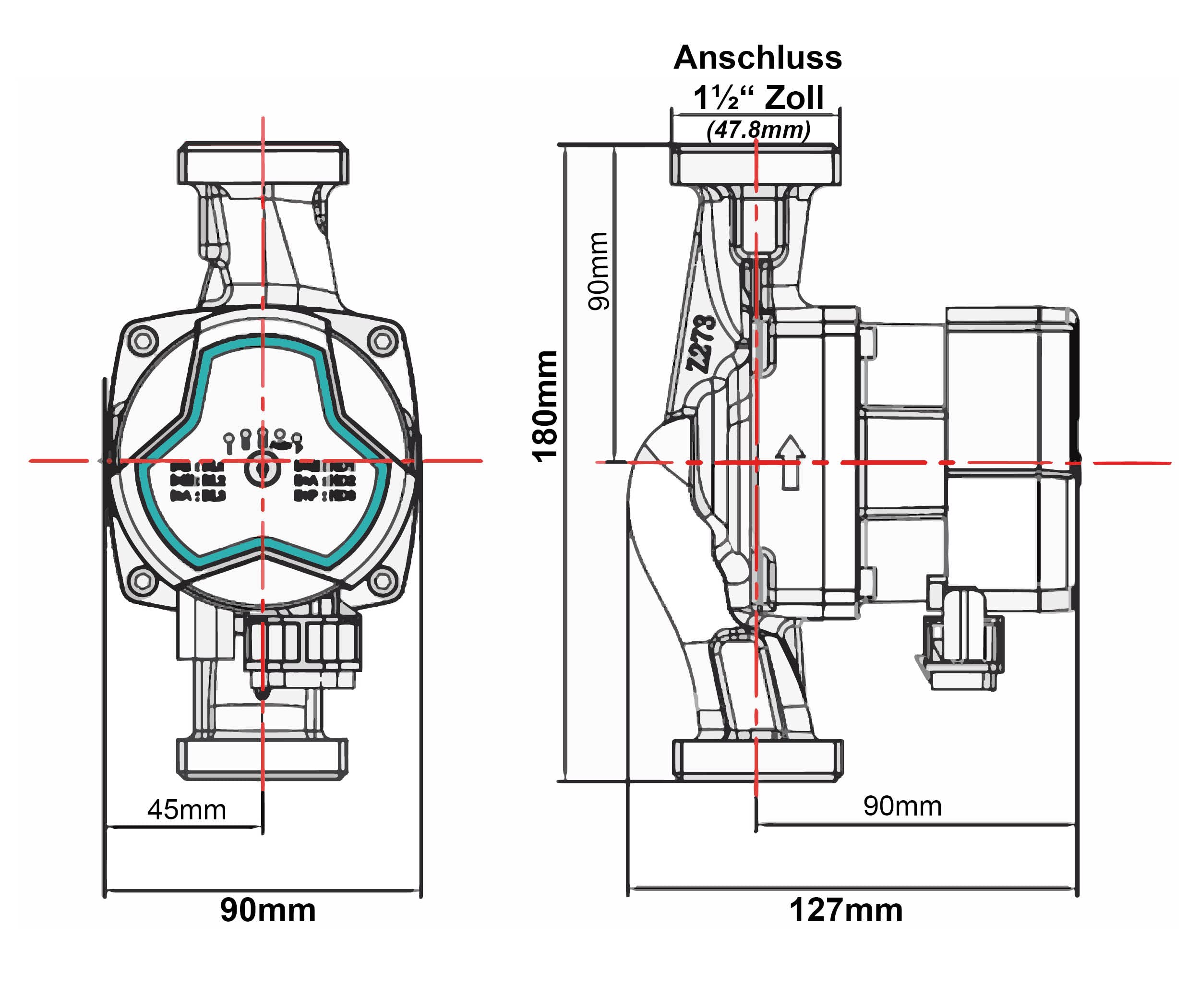HST, pompa di riscaldamento ad alta efficienza, pompa di circolazione HST EPS 25-6/180 mm, altezza di mandata 6 metri, regolazione della velocità tramite segnale PWM