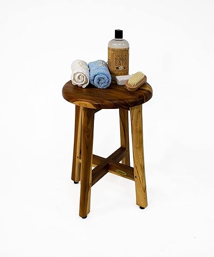 Miniatura 6 de EcoDecors Shoji - Taburete redondo de madera de teca impermeable de 12 pulgadas, asiento para almacenamiento interior de ducha, proporciona