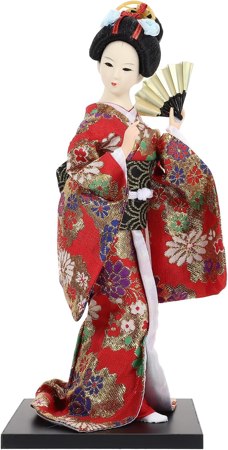 VOSAREA Japanese Style Home Decoration Geisha Doll Ornament Kimono Doll Figurine for Bedroom Living Room Office Desk Simulated Japanese Gift 11.81 inch