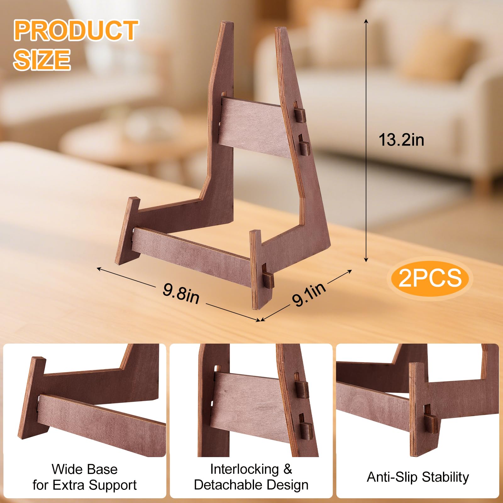 2er-Pack Holzplattenständer 33,5 cm, Staffelei für Bilderrahmen, Dekoplatten, Leinwände, Steine und Korallen zur Präsentation