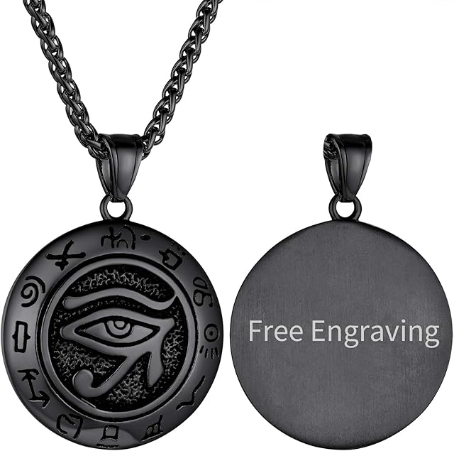 GOLDCHIC JEWELRY Egyptian Eye of Horus Necklace, 316L Stainless Steel Ancient Egypty Eyes of Ra Lucky Protection Jewellery for Women Men