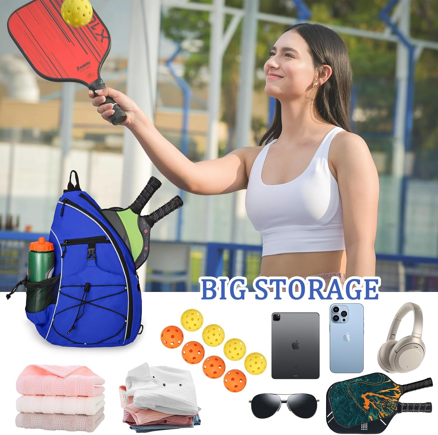 Goloni Pickleball Sling Bag for Men Women, Lightweight Pickleball Backpack with Fence Hook