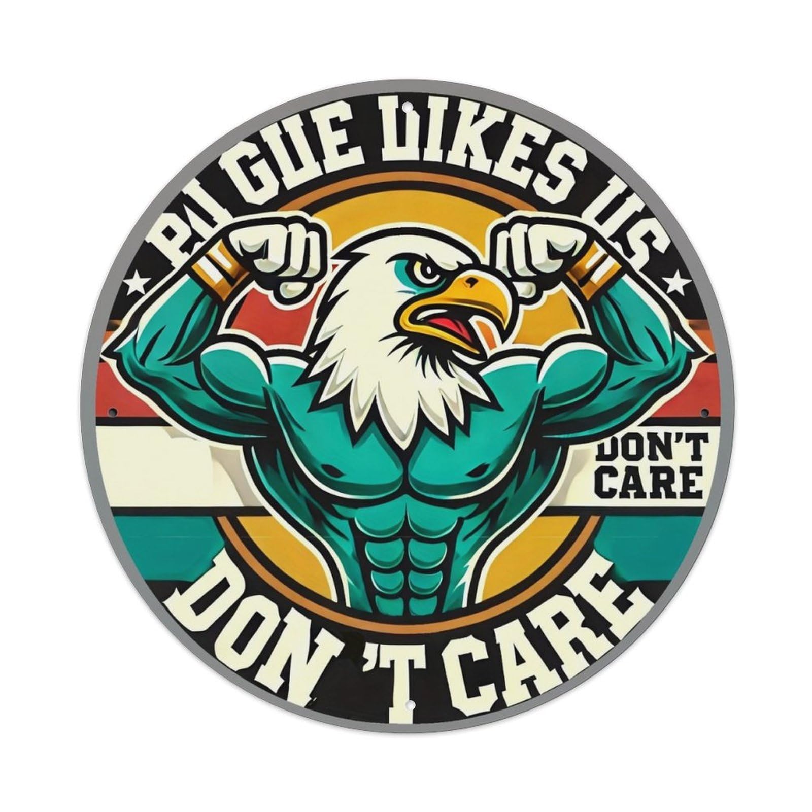 Jdyaojiesheng Vintage Muscular Eagle Flexing Arms Patriotic Colors Background Bold Text Circular Design Round Tin Sign Retro Metal Wall Decor Metal Poster, Home Bar Garage Farmhouse Cafe Wall Art Decoration 8X8inch