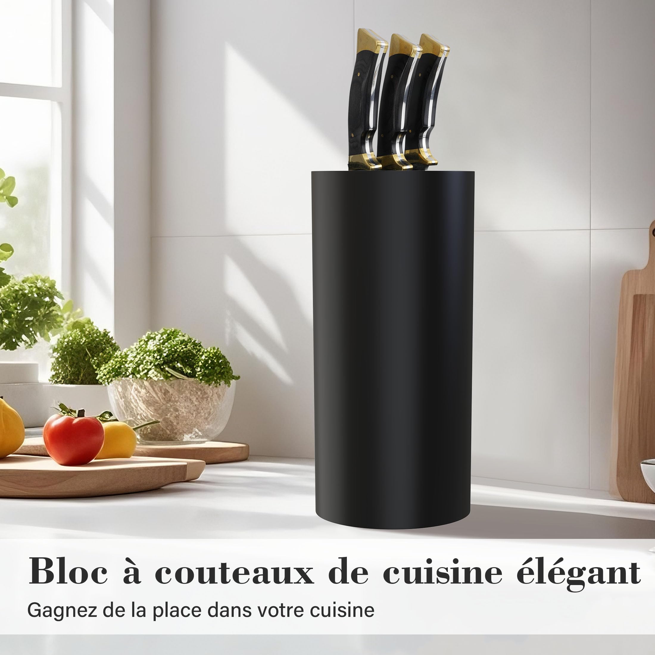 Porte Couteau, Bloc Couteaux Cuisine Vides, Universel Range Couteaux de Cuisine avec Lattes Flexibles, sans Couteaux, Noir