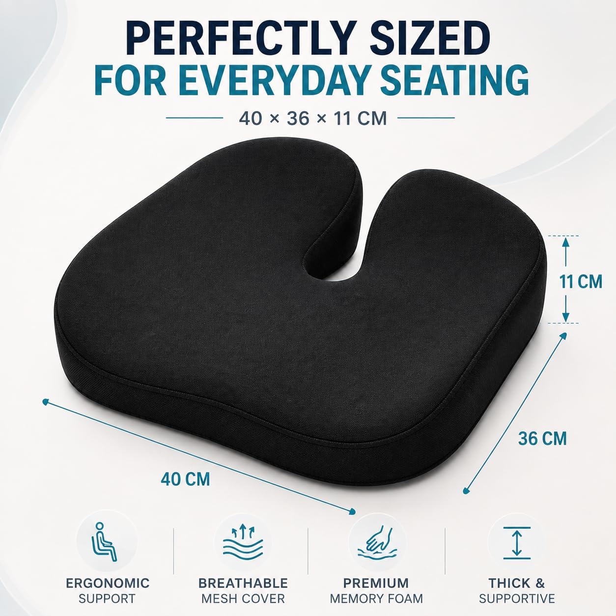 LP Memory Foam Seat Cushion for Office Chair Ergonomic Contoured Chair Pad with Non-Slip Bottom Breathable Cover for Desk Gaming Chair, Car Seat Home and Travel image 4
