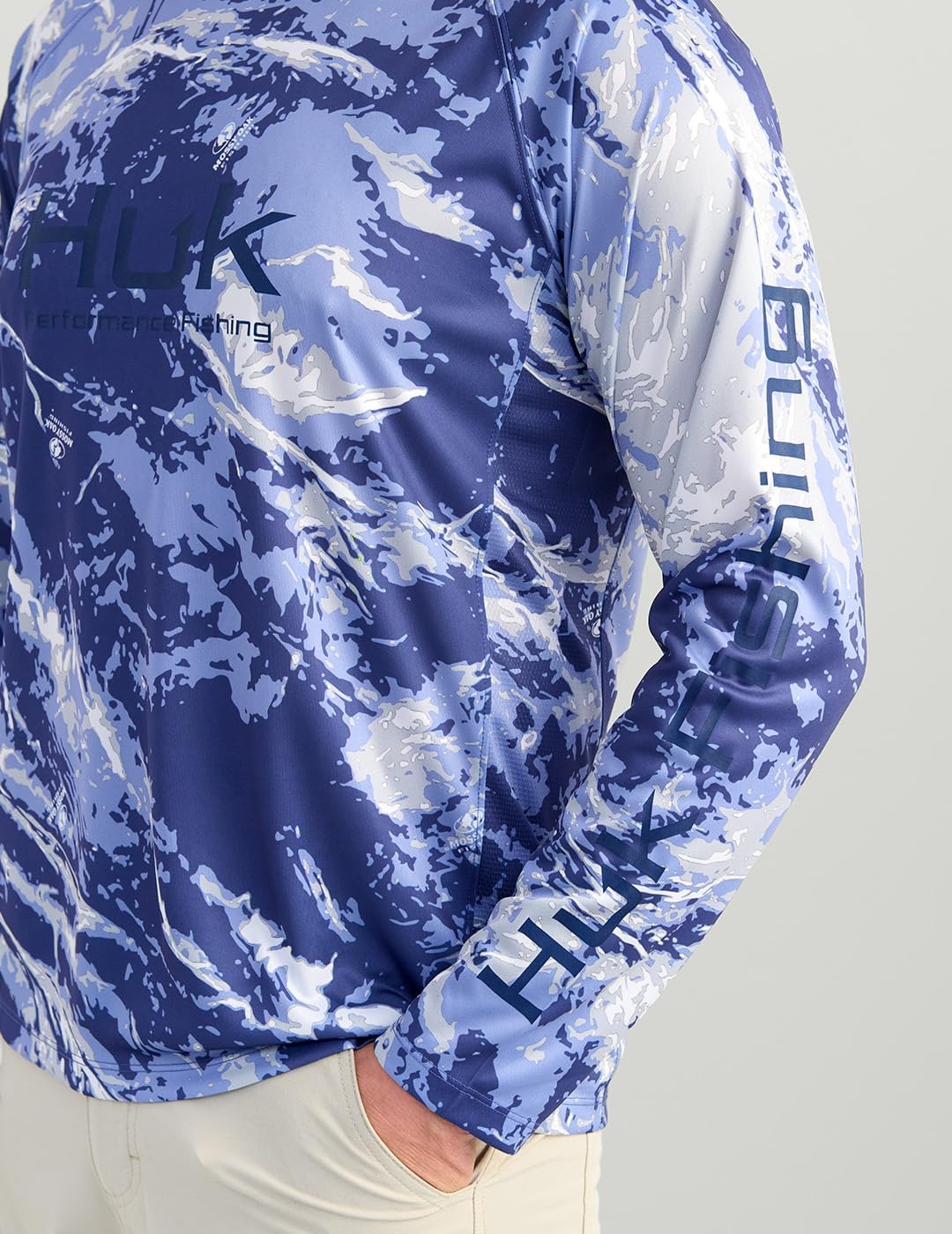 HUK Mens Pursuit Pattern Crew Long Sleeve Shirt, Performance Shirt - Image 2