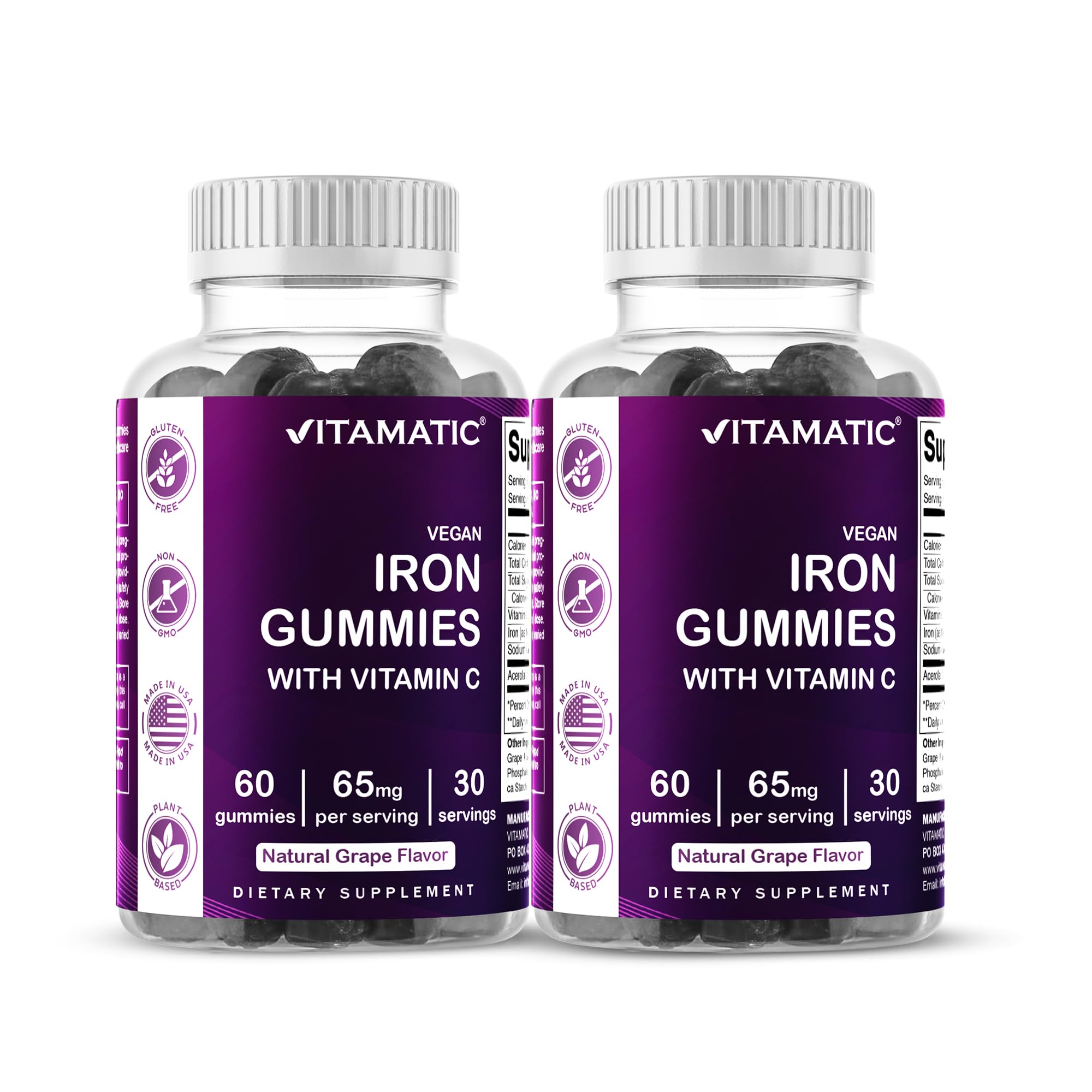 Vitamatic Iron 65 mg Gummies Supplement for Women & Men - 60 Vegan Gummies - Great Tasting Iron Gummy Vitamins with Vitamin C (2)
