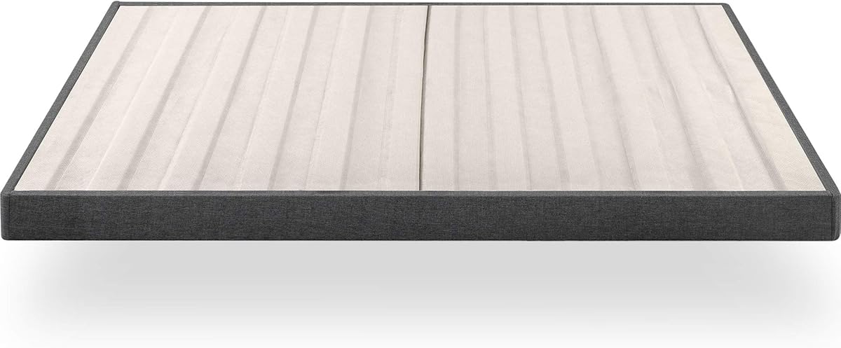 Zinus Upholstered Metal and Wood Box Spring, 4 Inch Mattress Foundation, Easy Assembly, Fabric Paneled Design, King, Grey