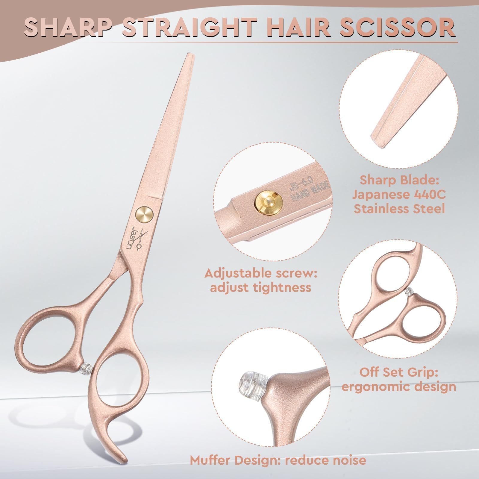 JASON Tijeras de Peluquería Profesional - Juego de Tijeras para el cabello & Effiliation 6.5" Oro rosa