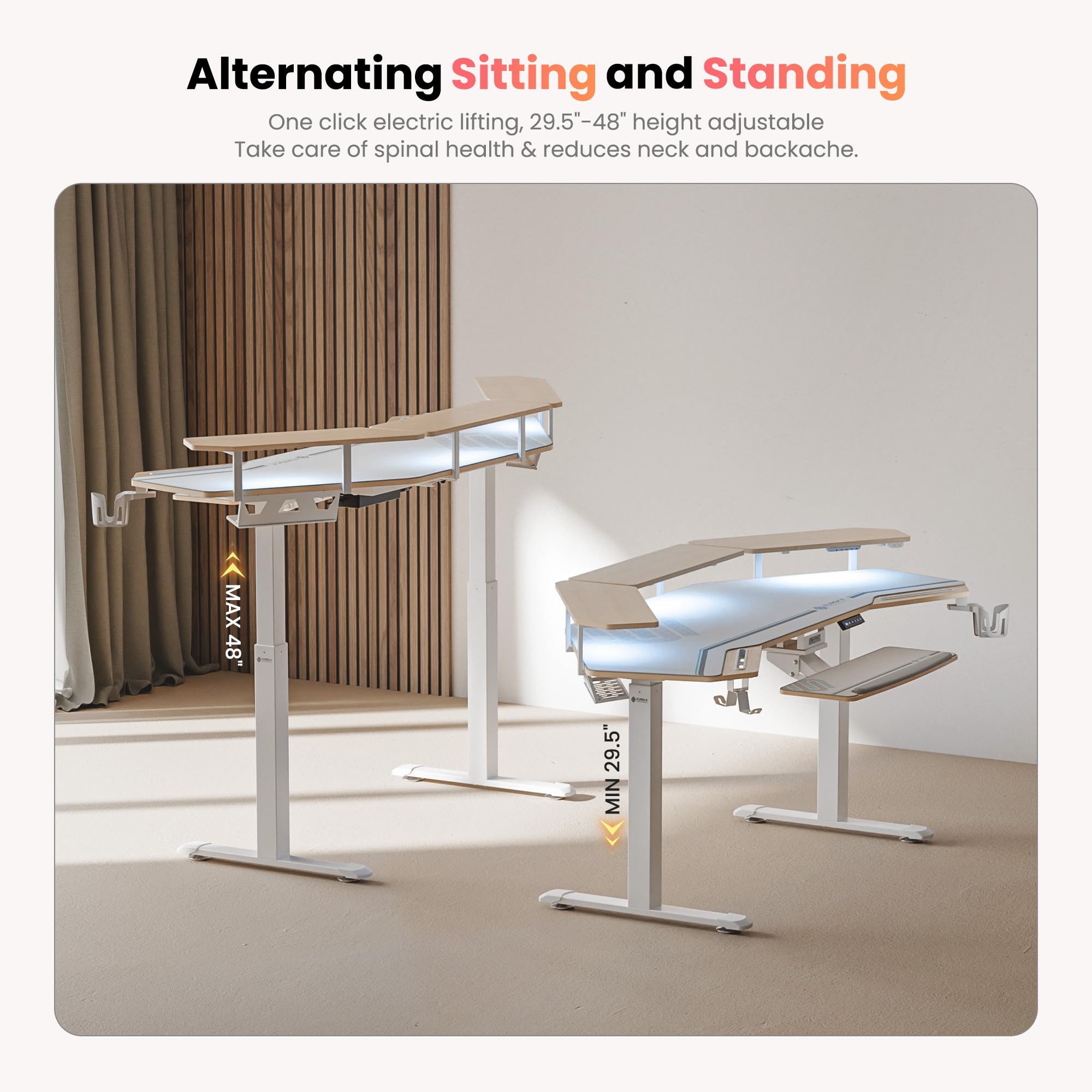 EUREKA ERGONOMIC Standing Desk with Keyboard Tray Large Music Studio Gaming Desk Wing Shaped Sit Stand Table 72 — view 8