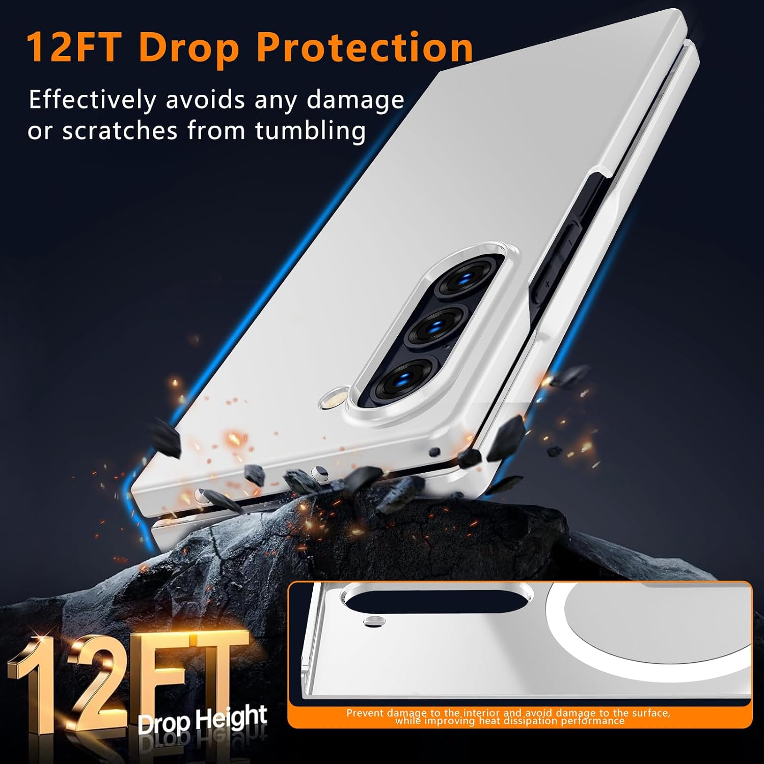 Case for Samsung Galaxy Z Fold7 - Built-in Magnetic Ring, Wireless Charging Ready, Thin PC Hard Shell with Shock-Absorbing Protection,[White] MUS-CXPC-01-04