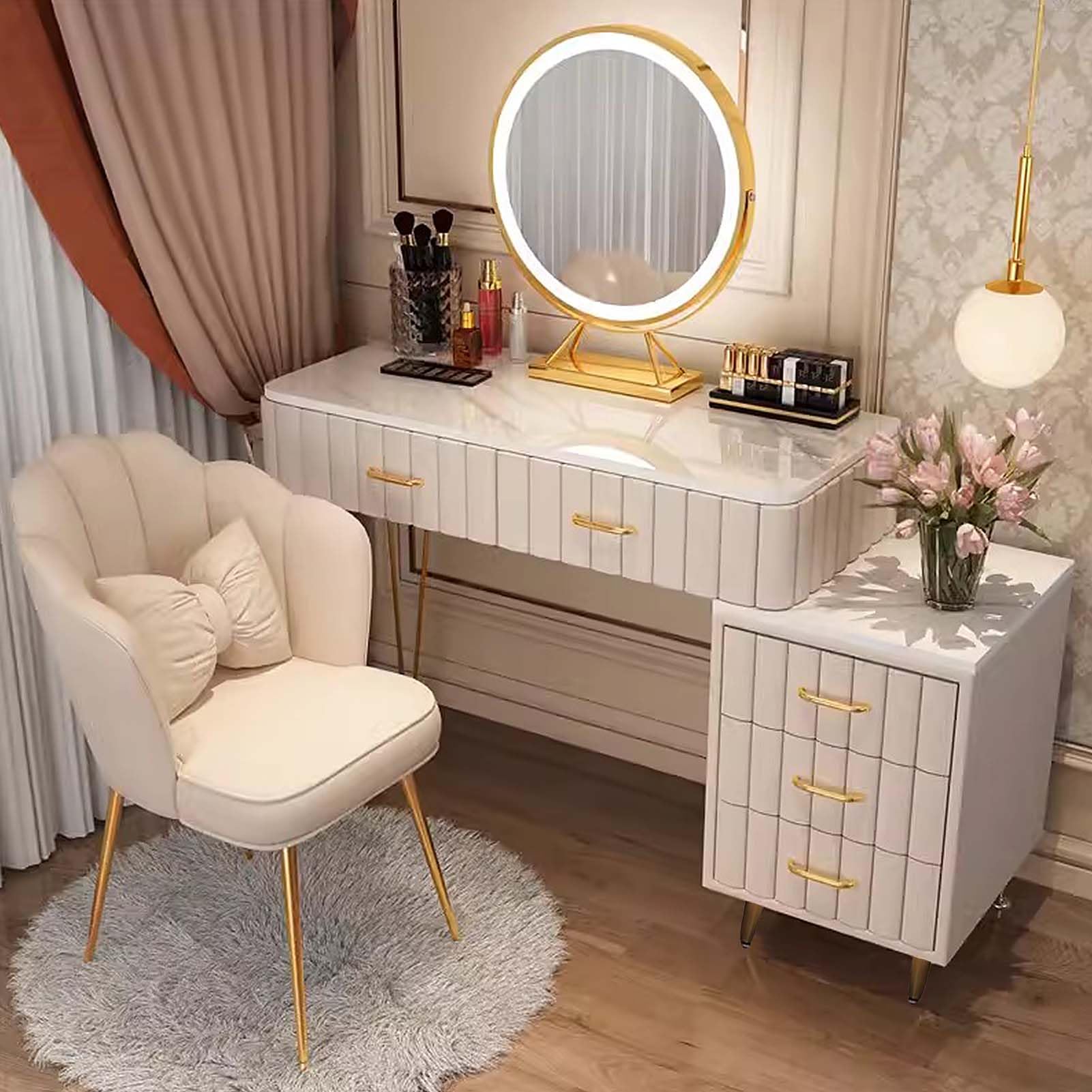 ALEXNUTRE Scrivania da trucco con grande specchio e 13 luci LED, tavolo da trucco da 99