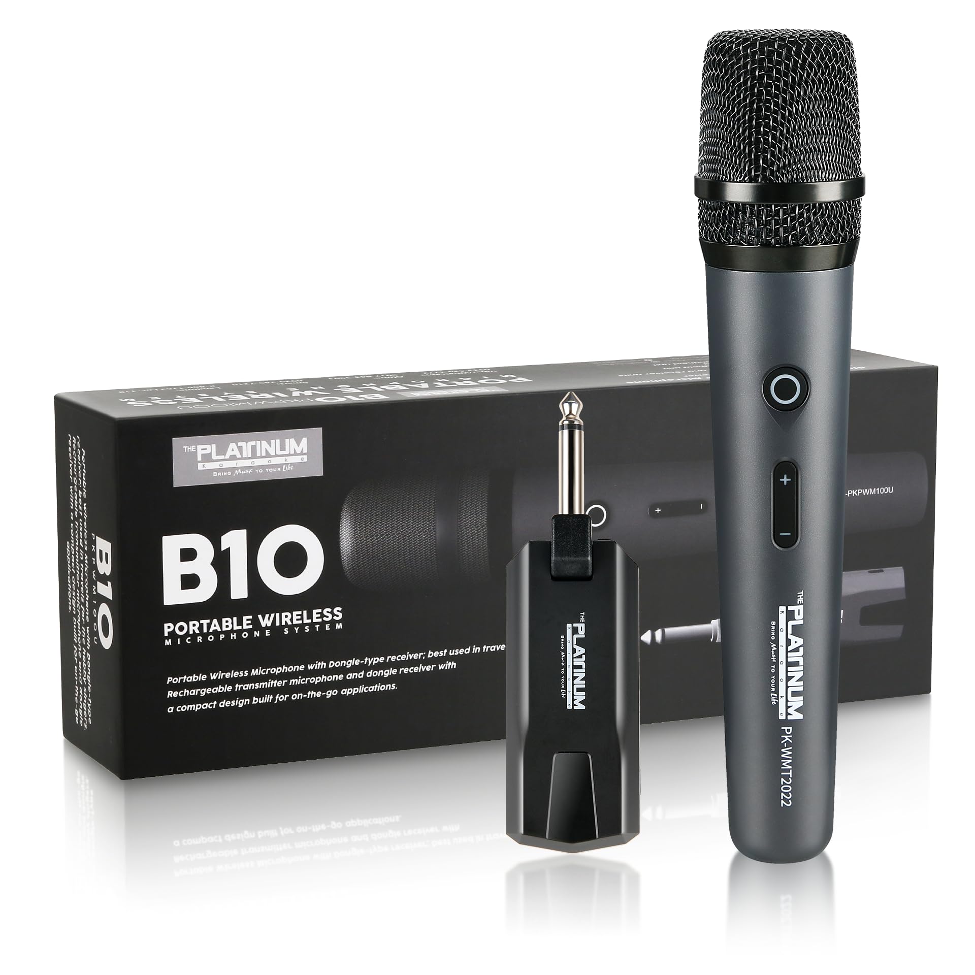 THE PLATINUM KARAOKE B10 Rechargeable Wireless Microphone System, High Vocal Quality, Rechargeable UHF Wireless Receiver, Plug and Play