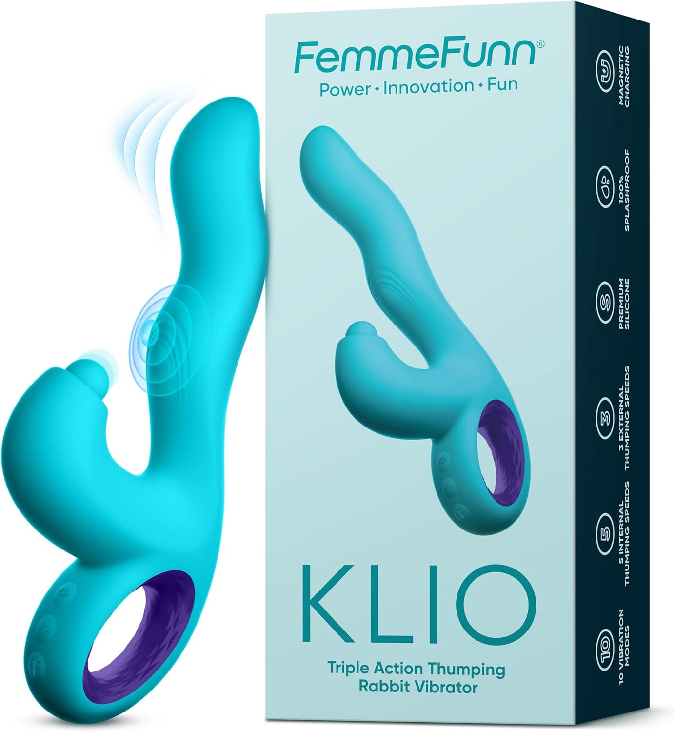 Klio Triple Action Thumping Rabbit Vibrator Sex Toy for Women - Super Soft, 100% Waterproof, G Spot Vibrator Adult Toy with 5 Internal & 3 External Thumping Speeds & 10 Vibration Modes (Turquoise)