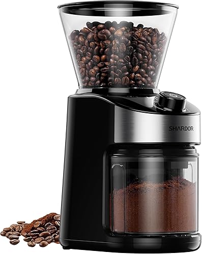 SHARDOR Molinillo de café eléctrico de rebabas, 32 ajustes de molienda de precisión, temporizador ajustable de 40 segundos, botón de limpieza de