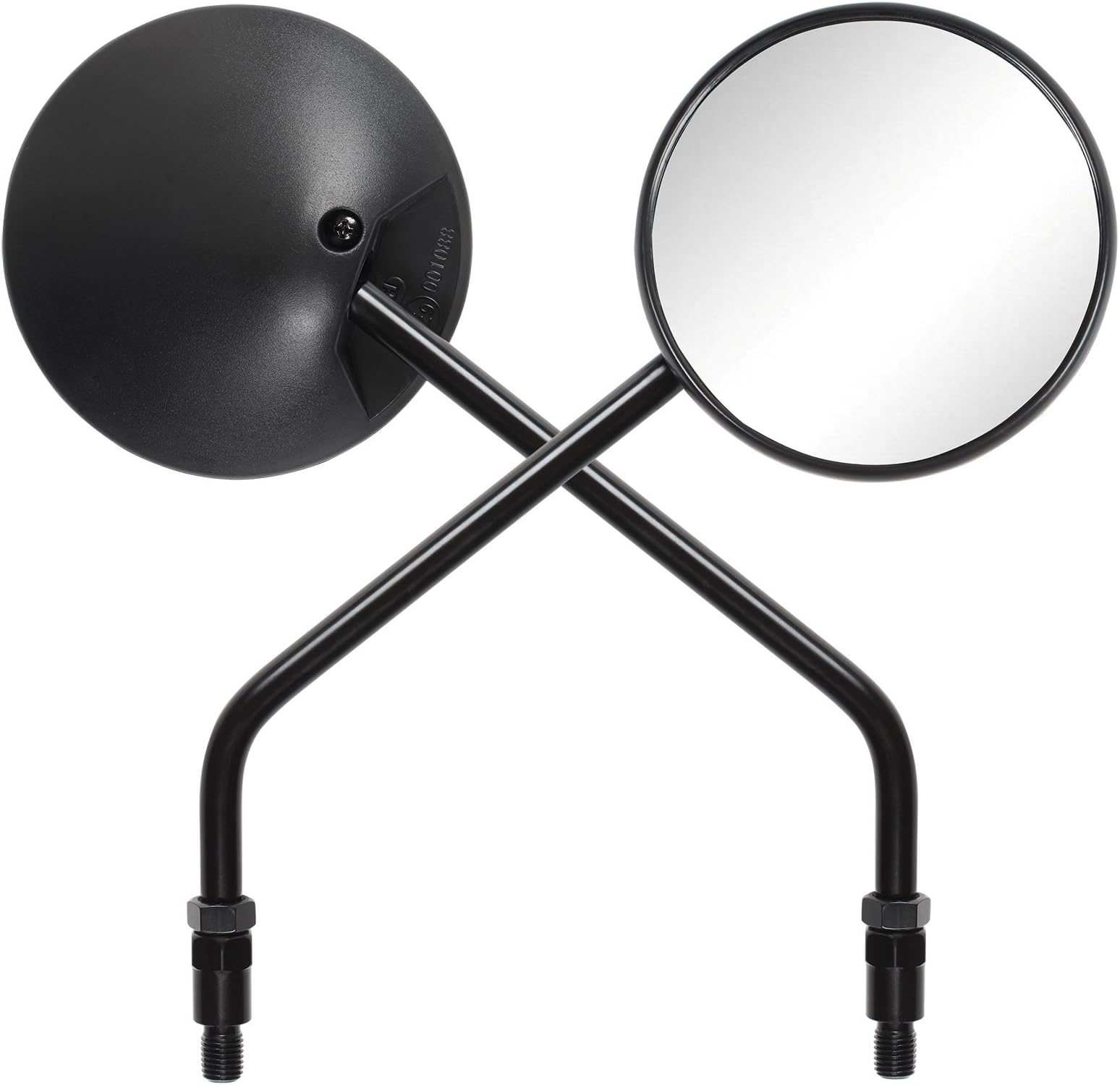 Ryde Black Round Motorcycle Mirrors with Adjustable Head - 10mm/M10 - Pair