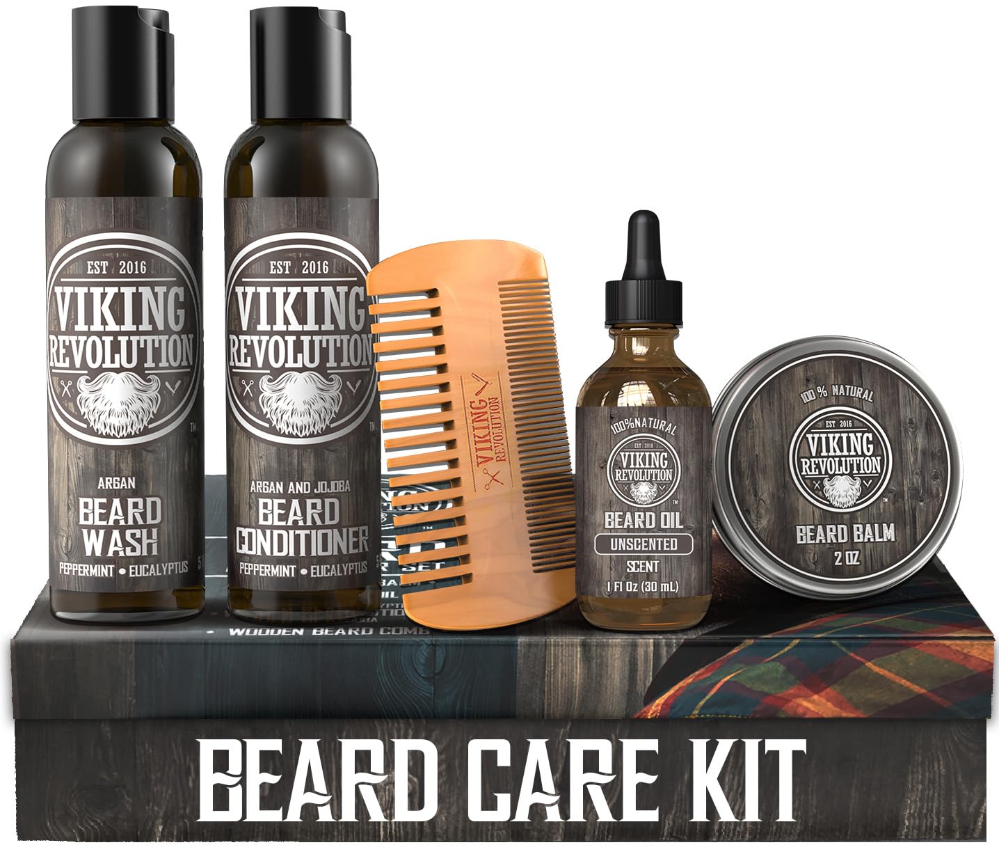 Viking Revolution - Kit Barba Definitivo para el Cuidado Masculino: Suaviza, Alisa y Calma la Picazón. Incluye Lavado, Acondicionador, Aceite, Bálsamo y Peine