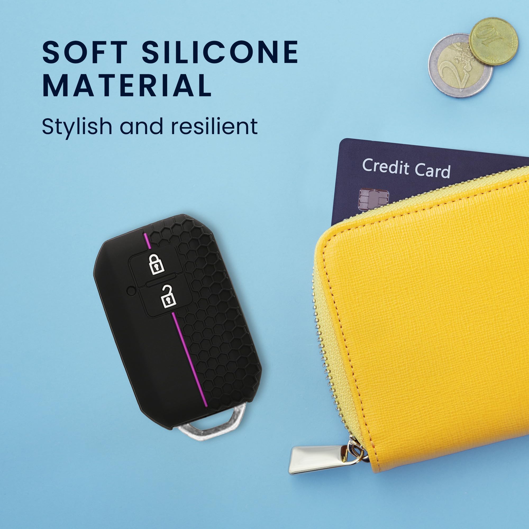 kwmobile Custodia Coprichiave Compatibile con Suzuki con 2 tasti Keyless Go Cover - Copri Telecomando Chiave Auto - Copri Chiavi Macchina nero/viola - 5