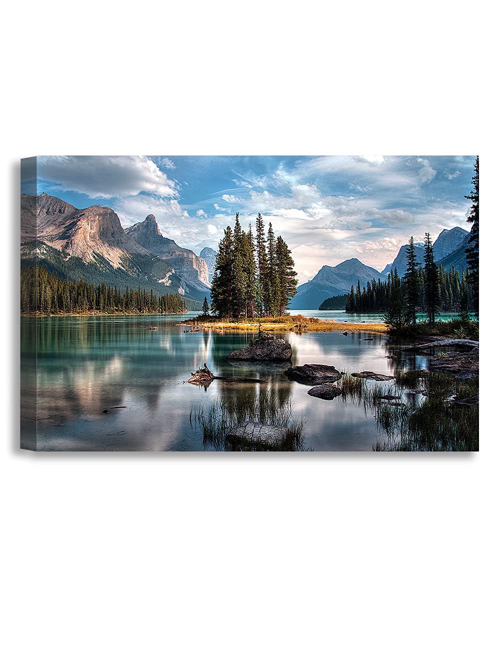 DECORARTSDECORARTS - Spirit Island, Jasper National Park.Lake with Mountain Forest Giclee Canvas Prints for Wall Decor. 36x24x1.5