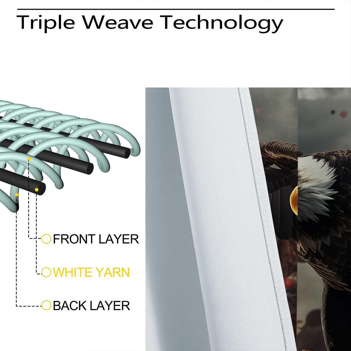 Bald Eagle Blackout Curtains for Girls Boy Home Decor, American Flag Animal 3D Patriotic Grommet Thermal Insulated Drapes Darkening Window Curtain for Bedroom Living Room, 42 x 45 Inch