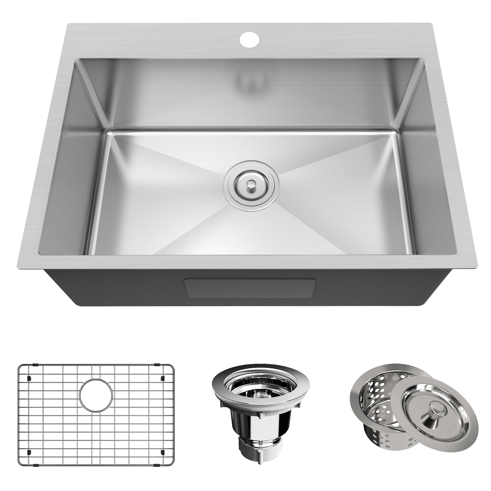 Schwarze Edelstahl Küchenspüle 71,1x50,8 Cm – Einzelbecken, 18 Gauge, Topmount Mit Ablaufsieb-Set