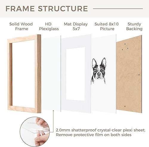 Miniatura 3 de Marco de fotos de 8 x 10 pulgadas, marco de madera natural de 8 x 10 pulgadas para pared y mesa, marco de 8 x 10 pulgadas con paspartú para 5 x 7,