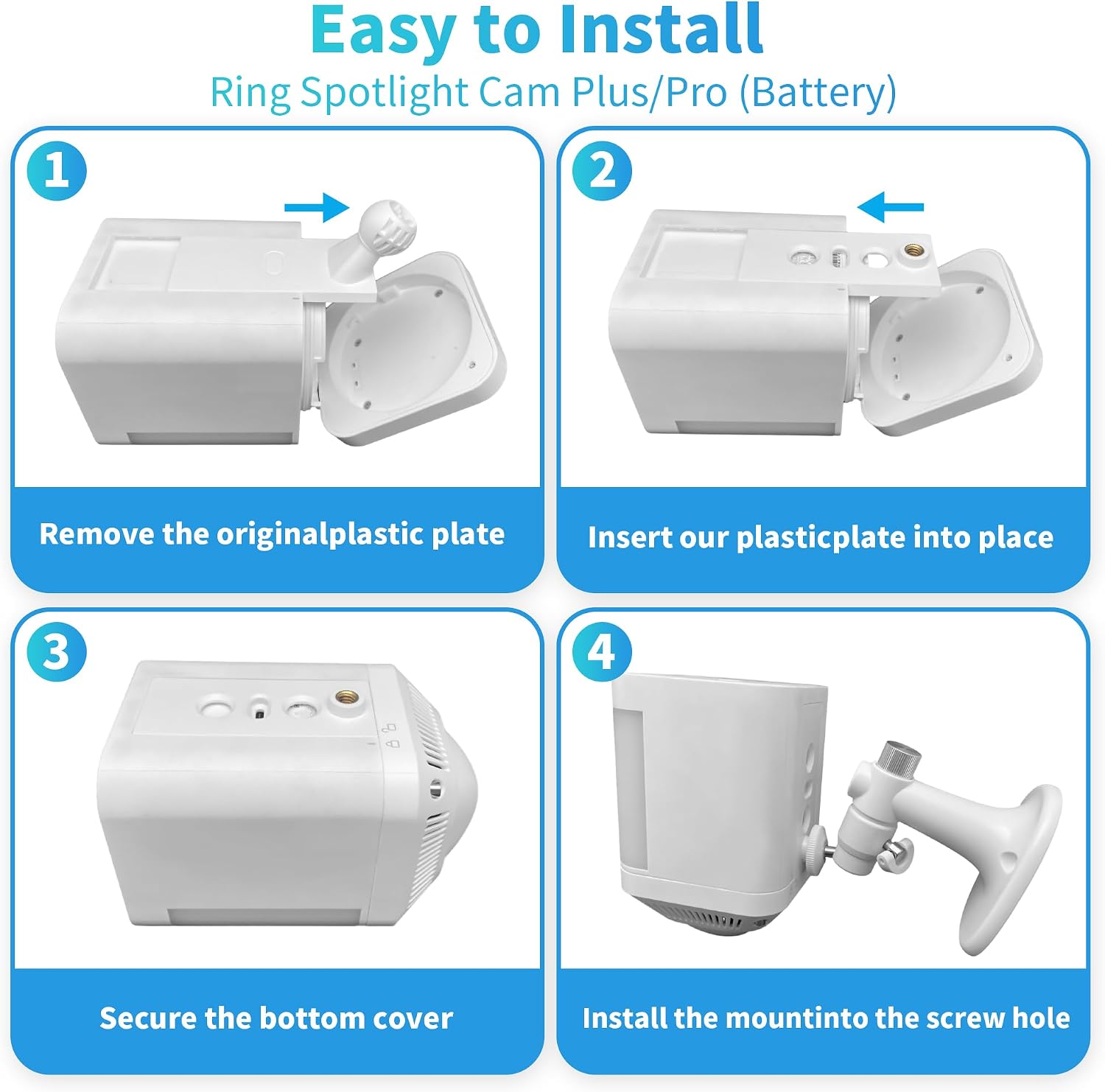 2Pack Wall Mount Bracket for Ring Spotlight Cam Battery Spotlight Cam Plus/Pro Battery, Adjustable Durable Mount Stand, Drill or No Drill Two Ways Installation