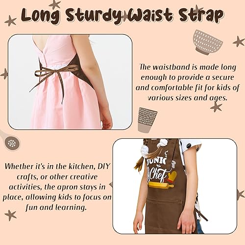 Miniatura 99 de R HORSE Juego de 2 delantales para niños y sombrero de chef, delantal de cocina azul ajustable para niños, kit de pintura y entrenamiento