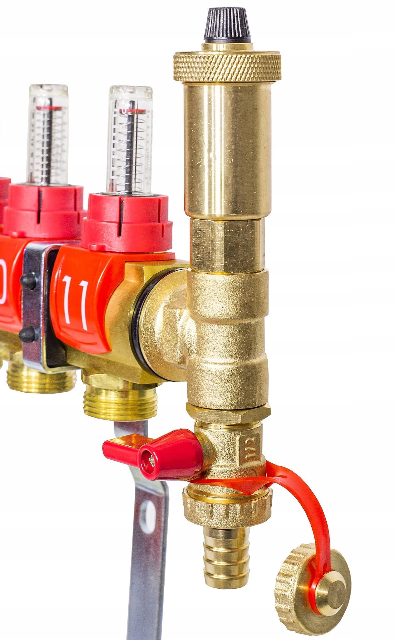KNM Trade Collettore Riscaldamento Pavimento Ottone 8 Circuiti | controllo indipendente, valvole a sfera, valvole di sfiato, filettature standard, impianti a bassa temperatura