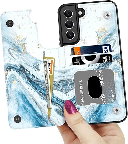 Miniatura 2 de LETO Funda para Galaxy S23, funda de piel tipo cartera con tapa y diseño de flores de moda para niñas y mujeres, con ranuras para tarjetas, función