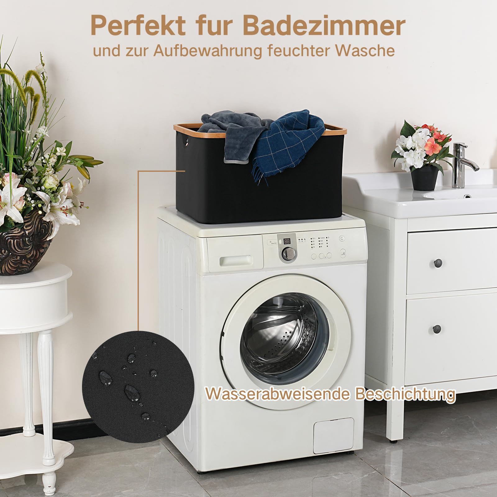 efluky Panier à Linge Pliable 60L, Tissu Bambou Panier de Rangement Pliable, Rangement Panier à Linge, Laundry Baskets pour Chambre à Coucher Salle de Bain (Noir) - 4