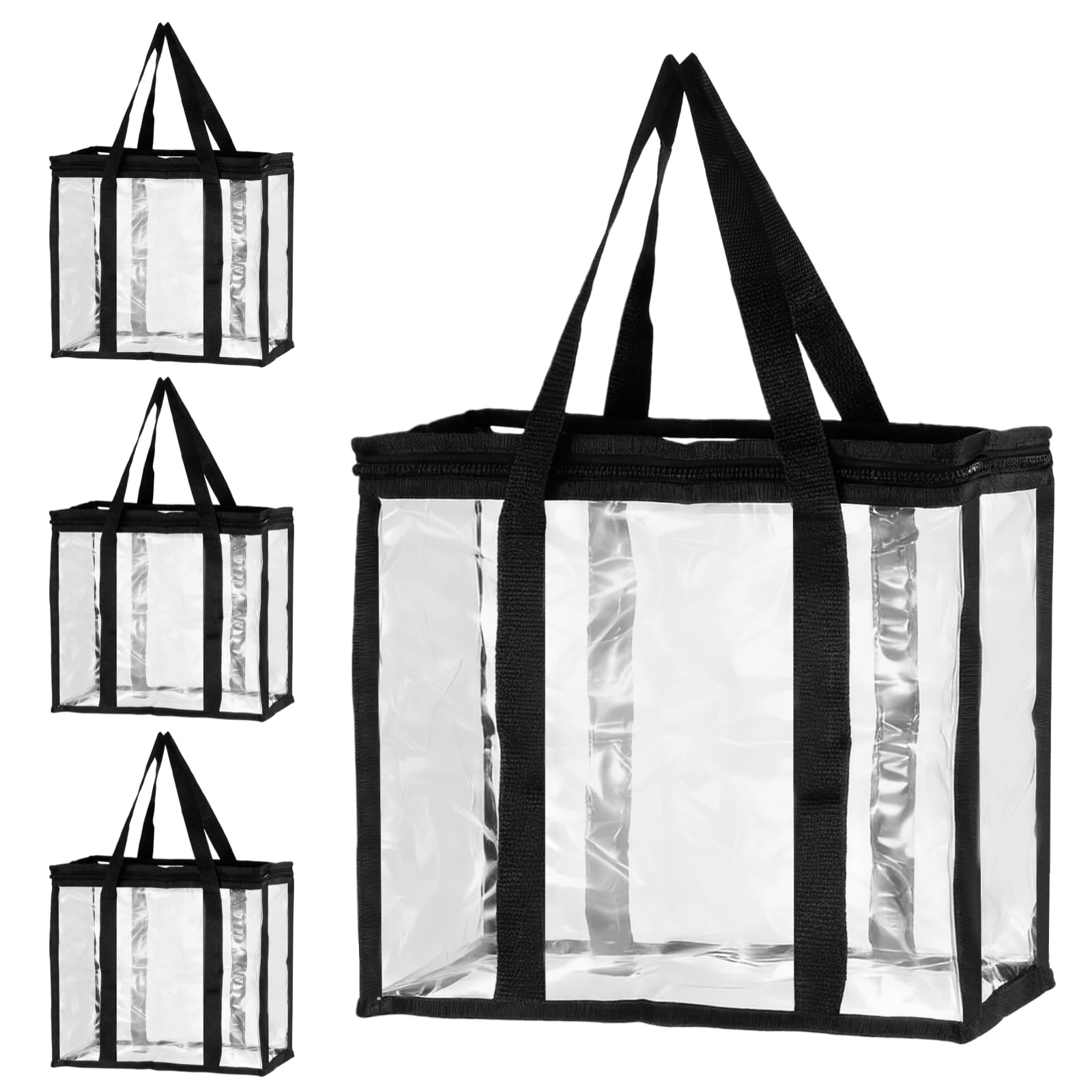 YOFAPA 4 Pcs Clear Vinyl Record Storage Bags, 13 x 5 x 12.5 in PVC Tote Bags, Record Storage Bag with Zipper - Image 2