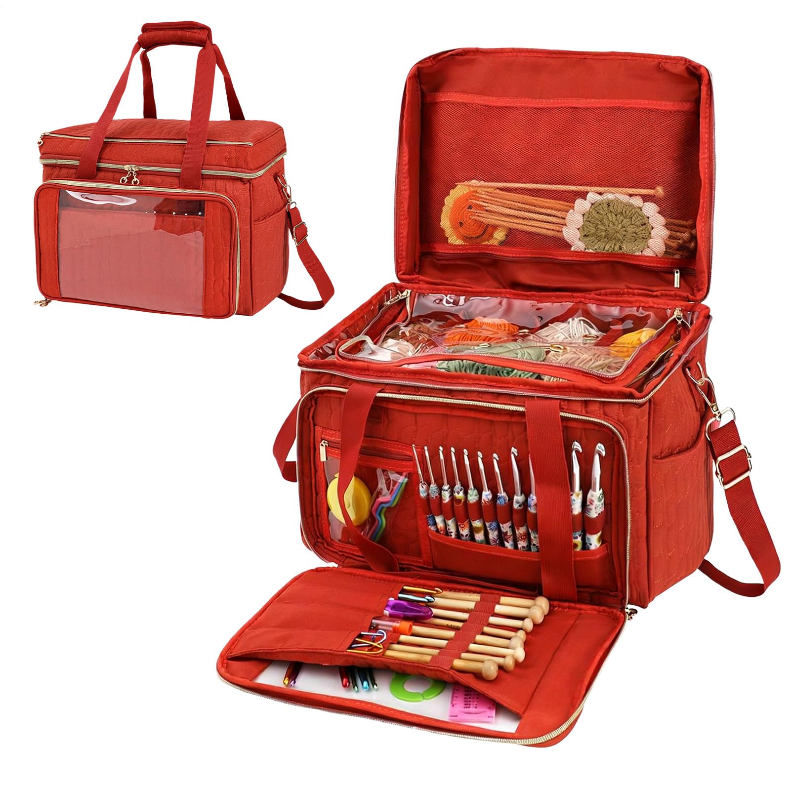 Borsa per Filati Borsa Tote a Tracolla Regolabile e Portatile | Grande Borsa per Maglia e Uncinetto per Donne, Mamme, Appassionate di Fai da Te, Ferri, e Trasferte