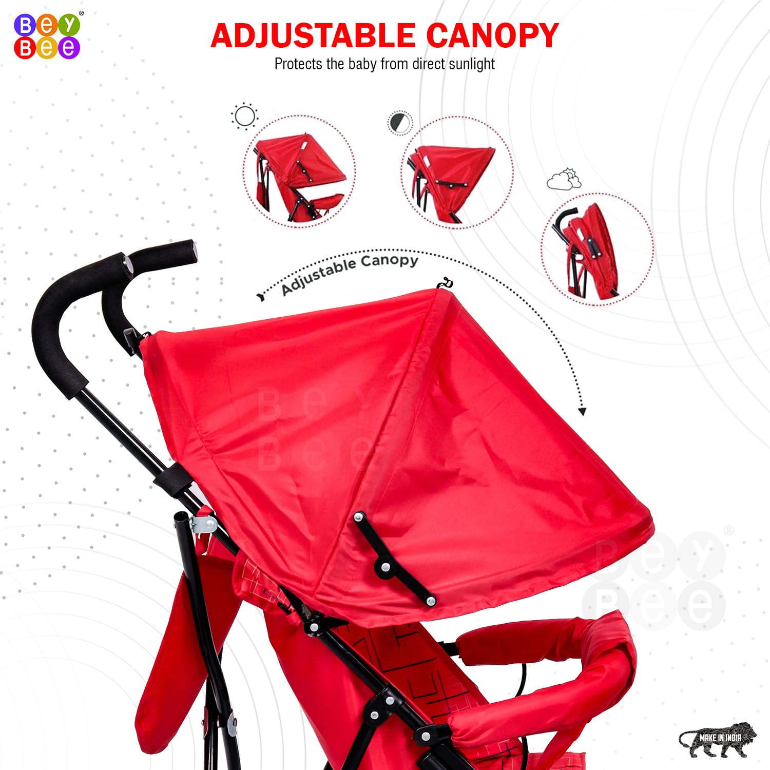 BeyBee Tutti Fruti Baby Stroller/Buggy, Compact & Travel Friendly Baby pram, for Baby & Kids, 6-36 Months, with 2 Point Safety Harness, Adjustable seat Recline, 15Kg Capacity (Orange)