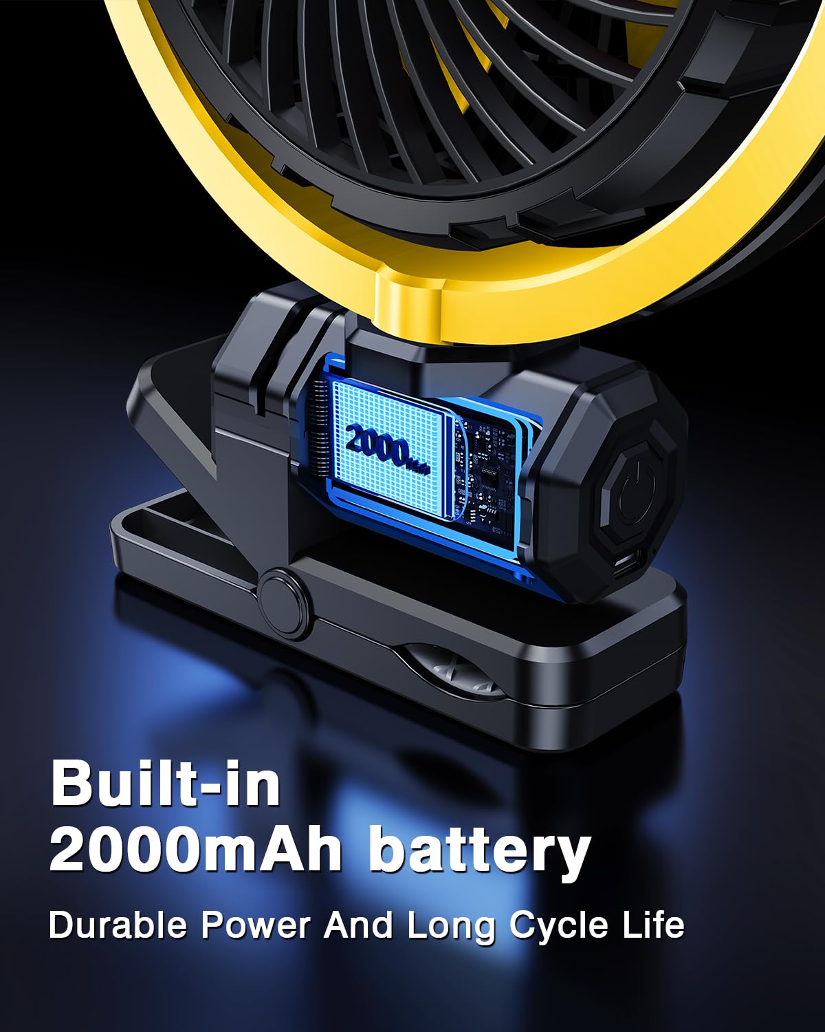 Ventilatore per auto, 5 V, USB, piccolo ventilatore parasole per sedile anteriore/posteriore, alimentato a batteria ricaricabile da 2000 mAh, silenzioso, ventola di raffreddamento personale che
