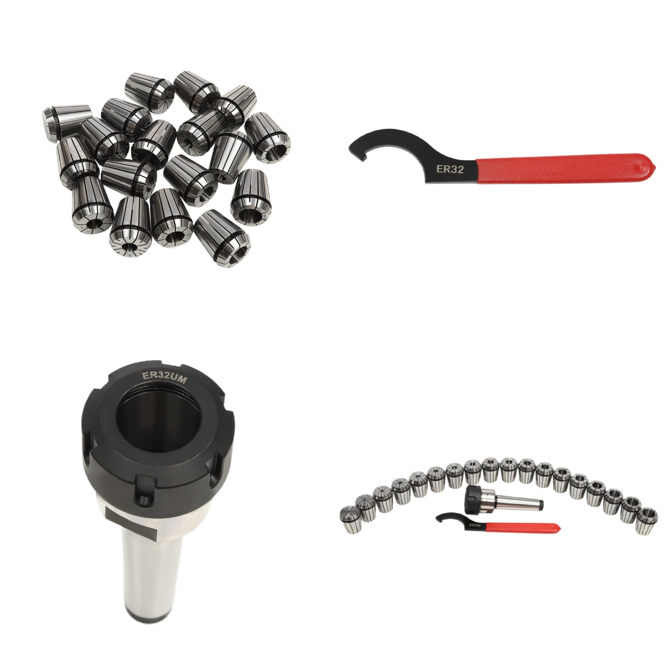 Juego de 18 alicates de precisión ER32 de acero y aleación de aluminio, juego de alicates tensores de resorte con llave inglesa y portabrocas para herramienta de torneado CNC