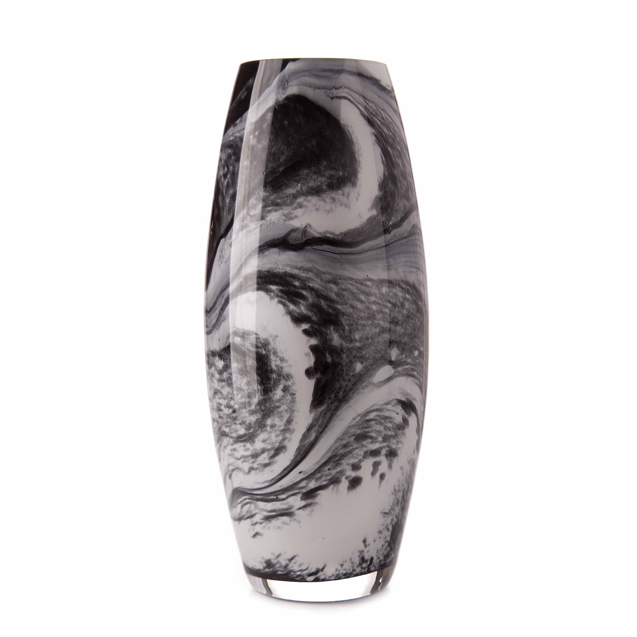 Amelia Art Glass White, Black & Grey Tapered Vase In Night Sky (H25)